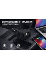 12V Araç İnvertörü 220V Priz Çevirici + USB + Type-C 150W