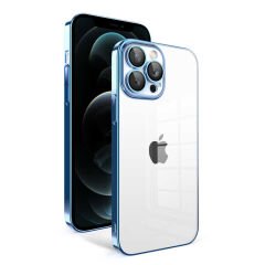 iPhone 12 Pro Max Kılıf Kamera Korumalı Renkli Çerçeveli Garaj Kapak Gümüş