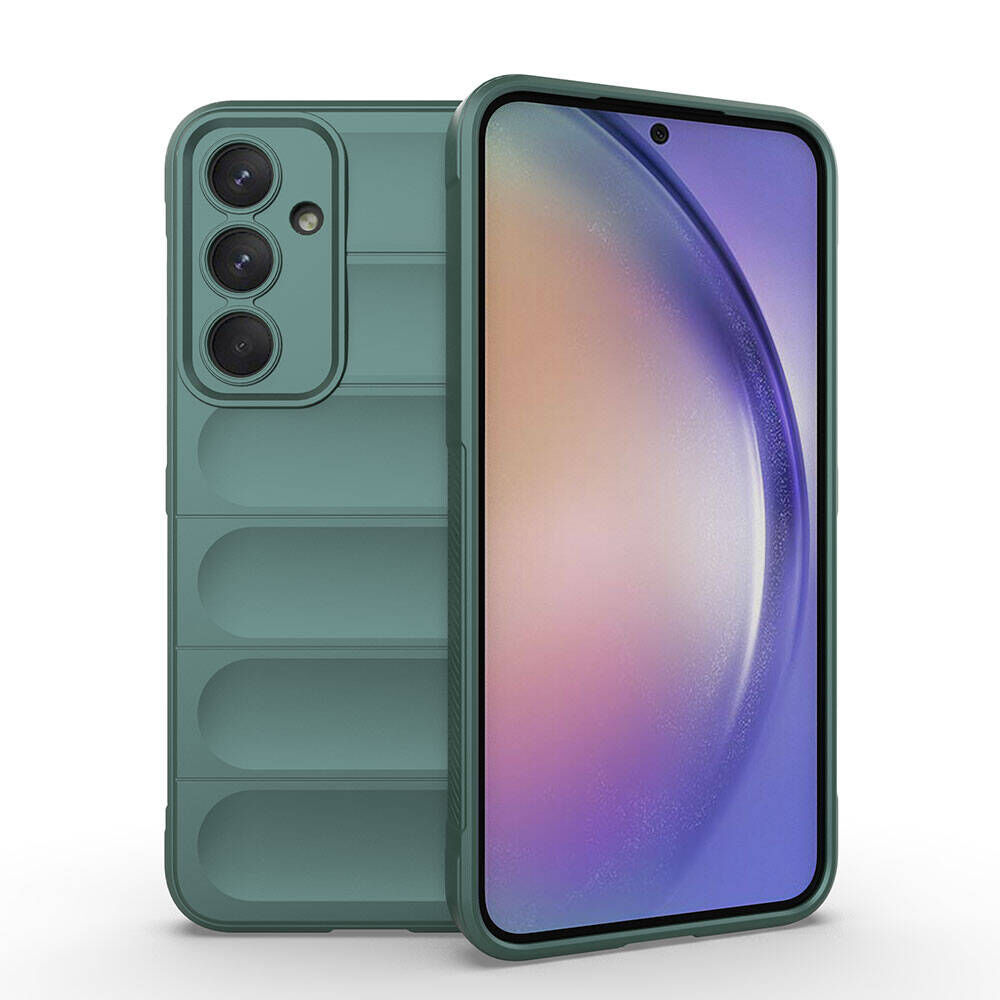 Samsung Galaxy A35 Kılıf Esnek TPU Oyuklu Arka Yüzey Tasarımlı Etnik Silikon Kapak Koyu Yeşil