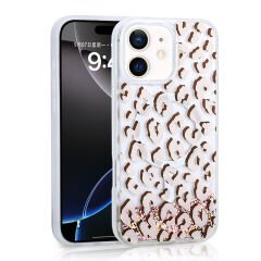 iPhone 12 Kılıf Sıvılı Simli Baskılı Şeffaf Arka Yüzey Mossa Silikon Kapak