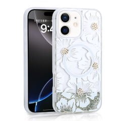 iPhone 12 Kılıf Sıvılı Simli Baskılı Şeffaf Arka Yüzey Mossa Silikon Kapak