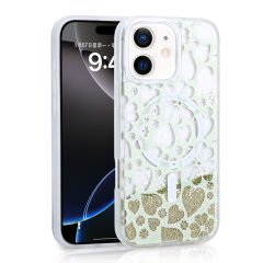 iPhone 12 Kılıf Sıvılı Simli Baskılı Şeffaf Arka Yüzey Mossa Silikon Kapak
