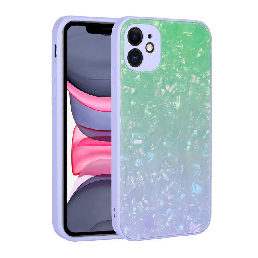 iPhone 11 Kılıf Renk Geçişli Mermer Desenli Sert Silikon Granit Kapak