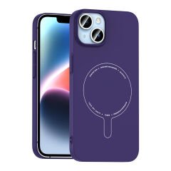 iPhone 13 Kılıf M-Safe Şarj Özellikli Kamera Korumalı Premium Elio Sert PC Kapak Derin Mor