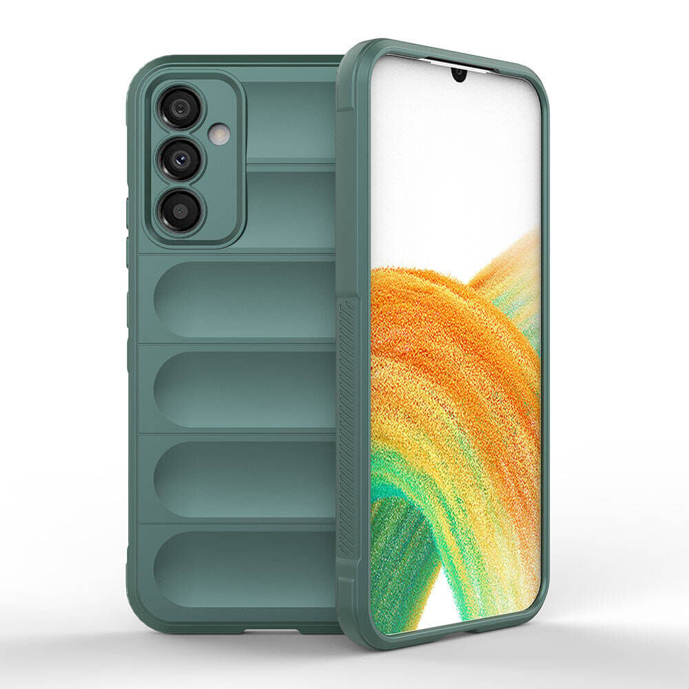 Samsung Galaxy A34 Kılıf Esnek TPU Oyuklu Arka Yüzey Tasarımlı Etnik Silikon Kapak Koyu Yeşil