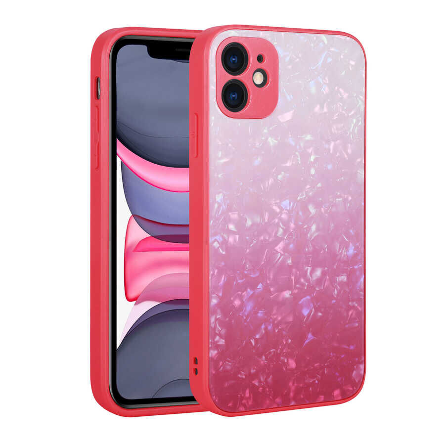iPhone 11 Kılıf Renk Geçişli Mermer Desenli Sert Silikon Granit Kapak NO6