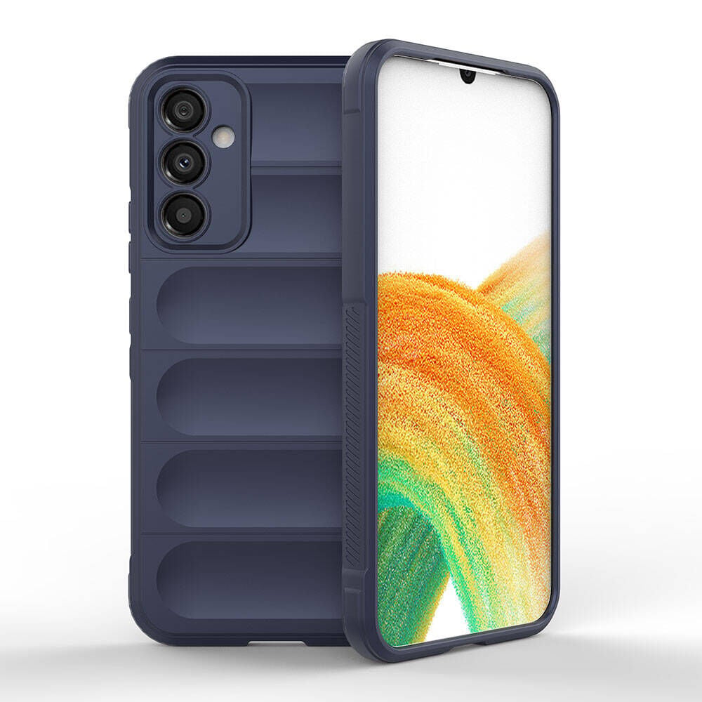 Samsung Galaxy A34 Kılıf Esnek TPU Oyuklu Arka Yüzey Tasarımlı Etnik Silikon Kapak Lacivert