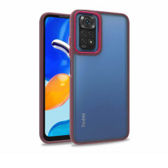 Xiaomi Redmi Note 11S Global Kılıf Kamera Çıkıntılı Arkası Şeffaf Köşeleri Parlak Renkli Işlemeli Flora Kapak Kırmızı
