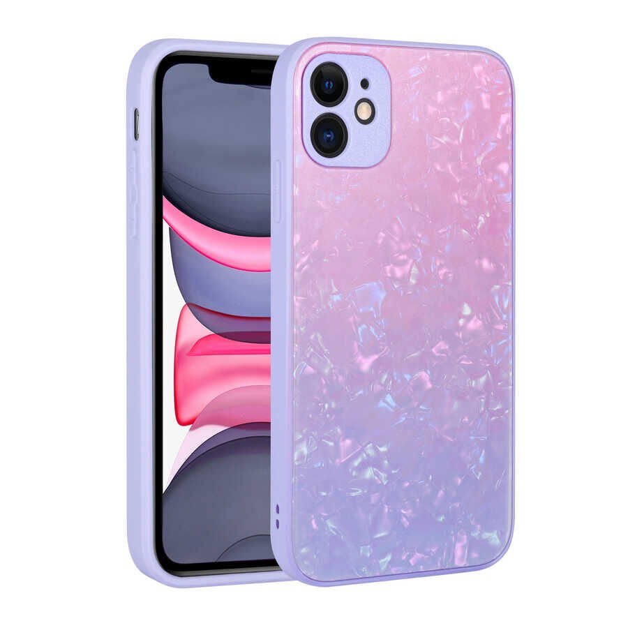 iPhone 11 Kılıf Renk Geçişli Mermer Desenli Sert Silikon Granit Kapak NO2