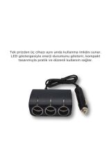 Araç Şarj Cihazı Üçlü Led Soketli 120W Çakmaklık Girişli Şarj Aleti G24 Siyah