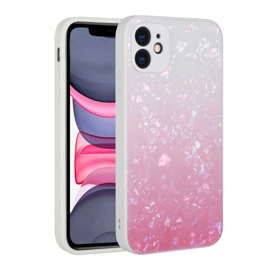 iPhone 11 Kılıf Renk Geçişli Mermer Desenli Sert Silikon Granit Kapak NO1