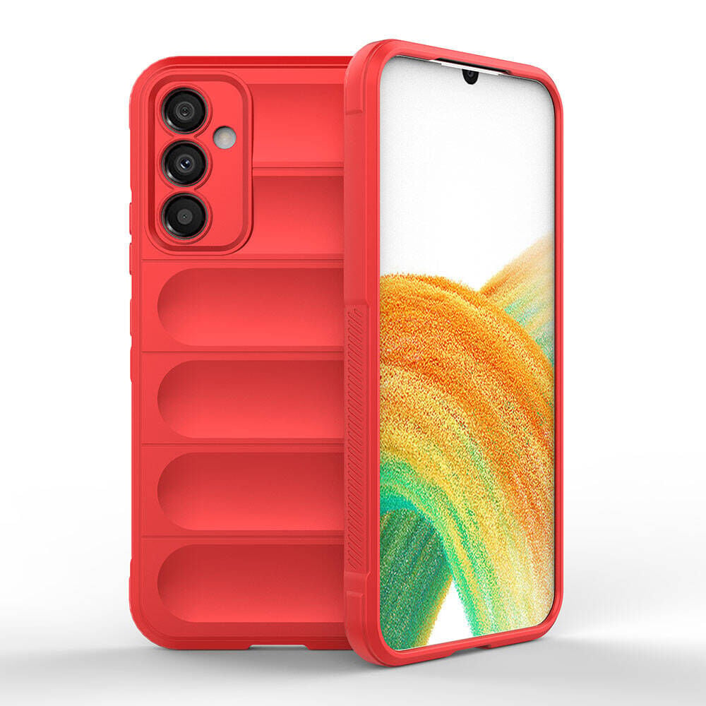 Samsung Galaxy A34 Kılıf Esnek TPU Oyuklu Arka Yüzey Tasarımlı Etnik Silikon Kapak Kırmızı