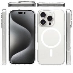 iPhone 16 Pro Max Kılıf Magsafe Şarj Özellikli Şeffaf Sert PC Embos Kapak