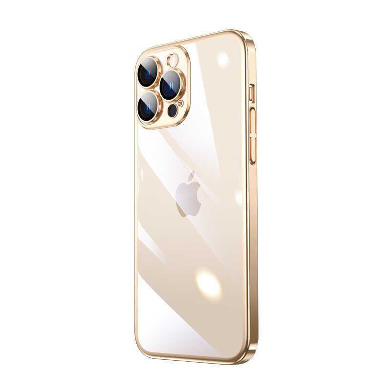 iPhone 14 Pro Max Kılıf Sert PC Renkli Çerçeveli Riksos Kapak Gold
