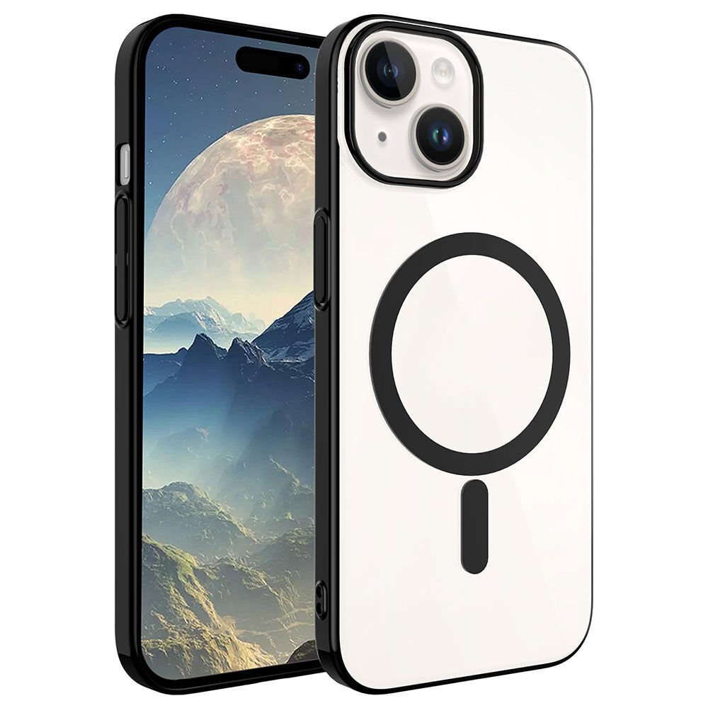 iPhone 15 Kılıf Wireless Şarj Özellikli Pixel Magsafe Kapak Siyah