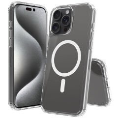 iPhone 16 Pro Kılıf Magsafe Şarj Özellikli Şeffaf Sert PC Embos Kapak