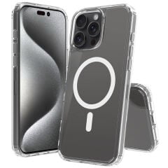 iPhone 16 Pro Kılıf Magsafe Şarj Özellikli Şeffaf Sert PC Embos Kapak
