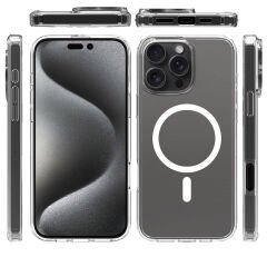 iPhone 16 Pro Kılıf Magsafe Şarj Özellikli Şeffaf Sert PC Embos Kapak