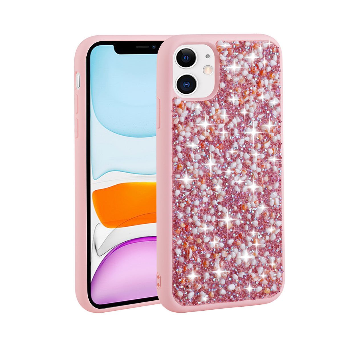 iPhone 11 Kılıf Parlak Taşlı Tasarım Linea Kapak kılıf Pembe