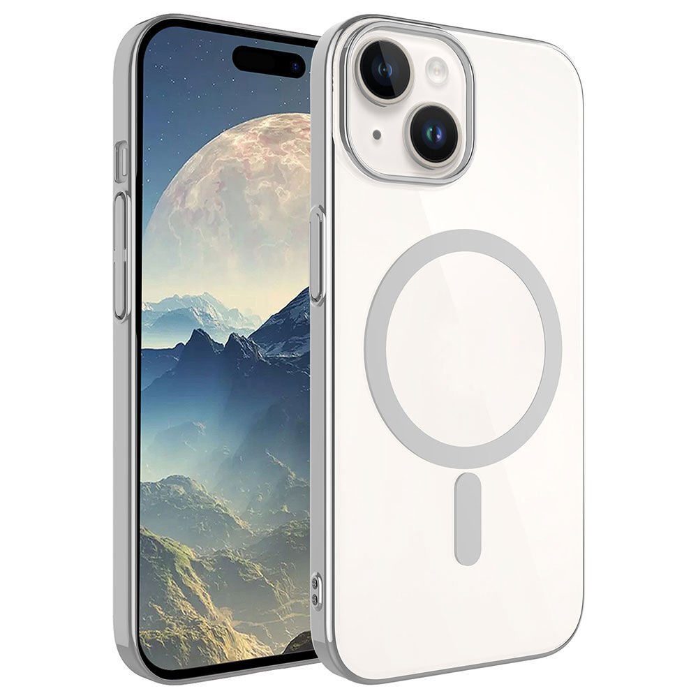 iPhone 15 Kılıf Wireless Şarj Özellikli Pixel Magsafe Kapak Koyu Gri