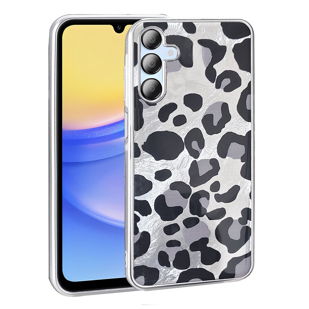 Samsung Galaxy A15 Kılıf Desenli Mep Kapak Gri Leopar