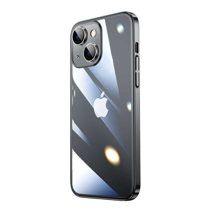 iPhone 14 Kılıf Sert PC Renkli Çerçeveli Riksos Kapak Siyah