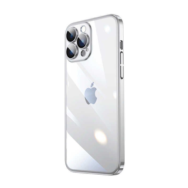 iPhone 14 Pro Max Kılıf Sert PC Renkli Çerçeveli Riksos Kapak Gümüş