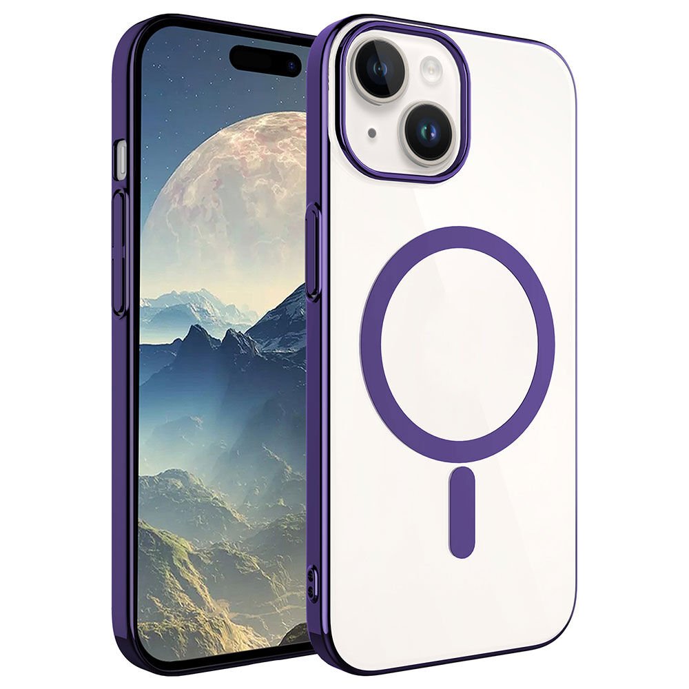 iPhone 15 Kılıf Wireless Şarj Özellikli Pixel Magsafe Kapak Derin Mor