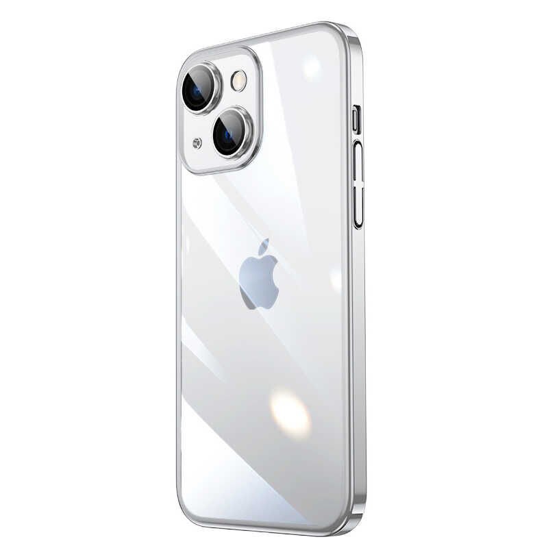 iPhone 14 Kılıf Sert PC Renkli Çerçeveli Riksos Kapak Gümüş