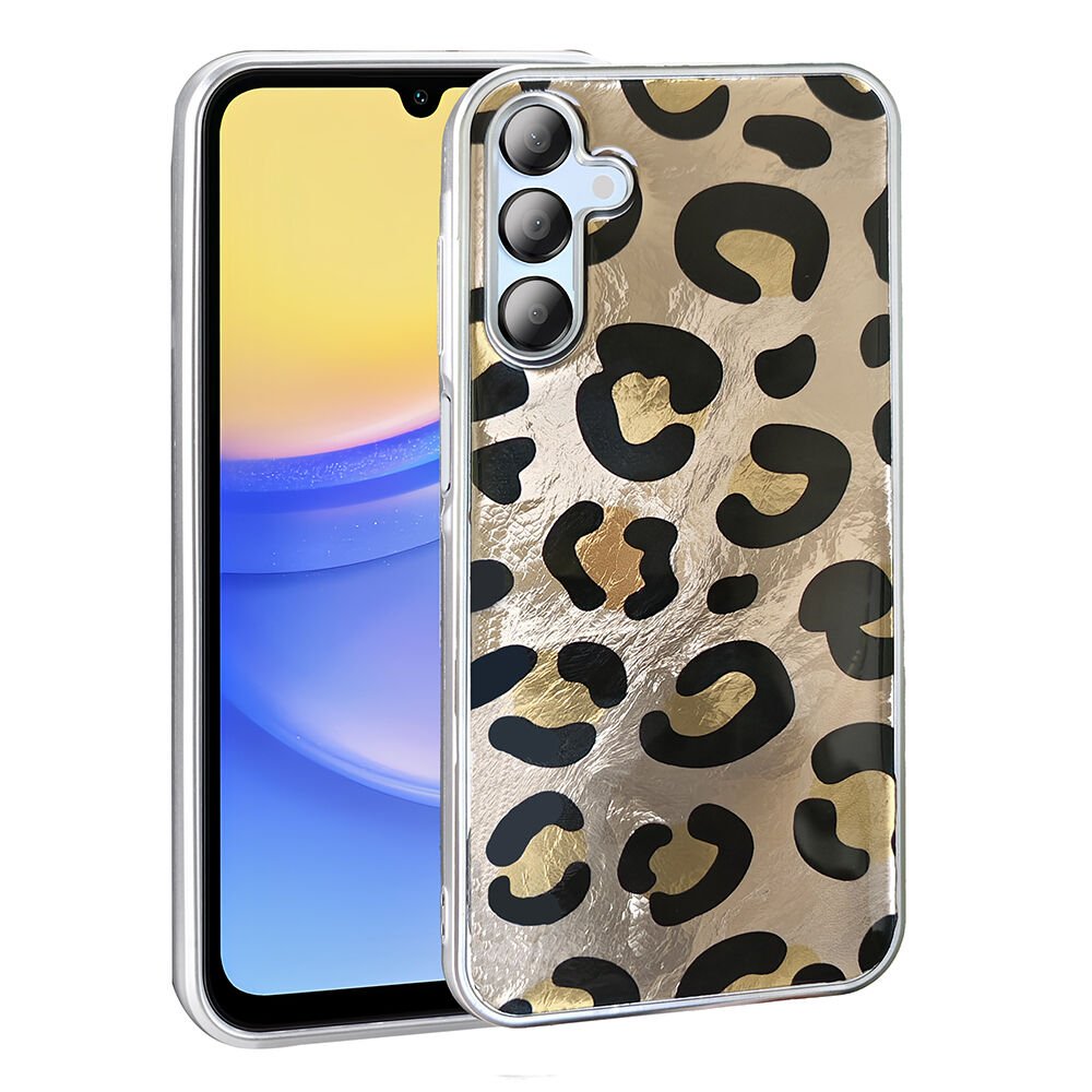 Samsung Galaxy A15 Kılıf Desenli Mep Kapak Gold Leopar