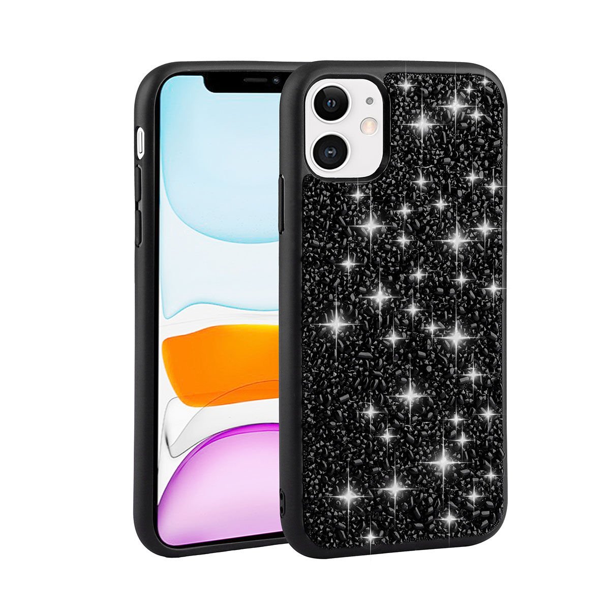 iPhone 11 Kılıf Parlak Taşlı Tasarım Linea Kapak kılıf Siyah