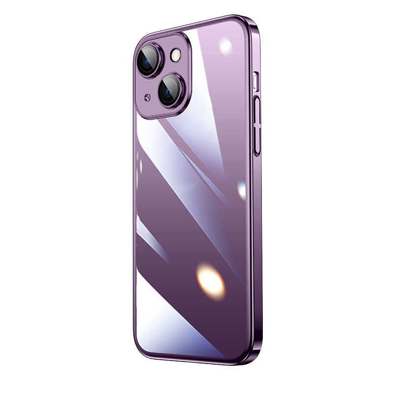 iPhone 14 Kılıf Sert PC Renkli Çerçeveli Riksos Kapak Derin Mor