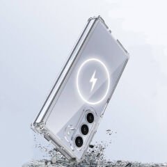 Samsung Galaxy Z Fold 6 Kılıf Magsafe Şarj Özellikli Şeffaf Sert PC Embos Kapak