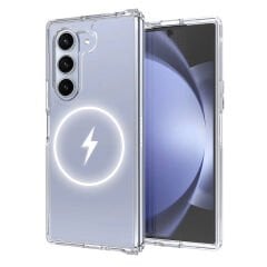 Samsung Galaxy Z Fold 6 Kılıf Magsafe Şarj Özellikli Şeffaf Sert PC Embos Kapak