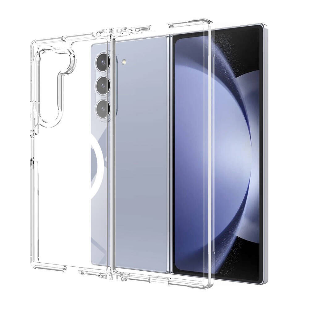 Samsung Galaxy Z Fold 6 Kılıf Magsafe Şarj Özellikli Şeffaf Sert PC Embos Kapak Şeffaf