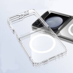 Samsung Galaxy Z Flip 6 Kılıf Magsafe Şarj Özellikli Şeffaf Sert PC Embos Kapak