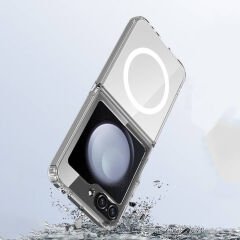 Samsung Galaxy Z Flip 6 Kılıf Magsafe Şarj Özellikli Şeffaf Sert PC Embos Kapak