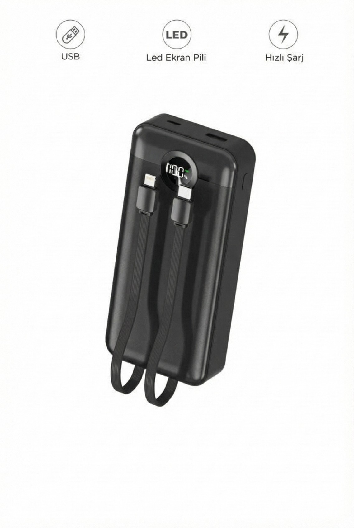 20000mAh 2 Çıkışlı Taşınabilir PD 22.5W Hızlı Şarj Dijital Göstergeli Powerbank Siyah
