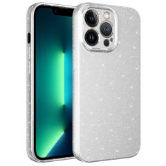 iPhone 12 Pro Max Kılıf Kamera Korumalı Simli Lüks Koton Kapak Beyaz