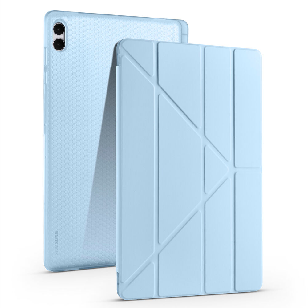 Samsung Galaxy Tab S11 Ultra Uyumlu Kılıf Tri Folding Kalem Bölmeli Standlı Kılıf Mavi