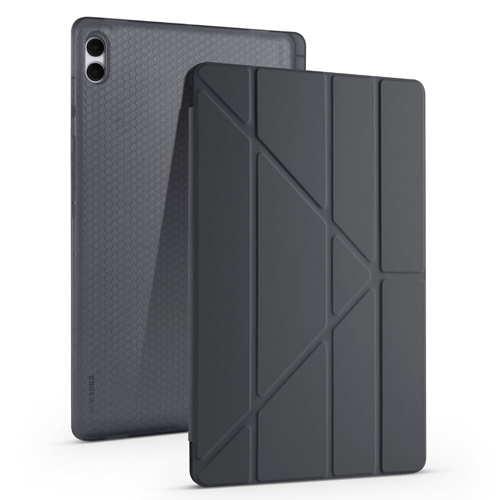 Samsung Galaxy Tab S11 Ultra Uyumlu Kılıf Tri Folding Kalem Bölmeli Standlı Kılıf Siyah