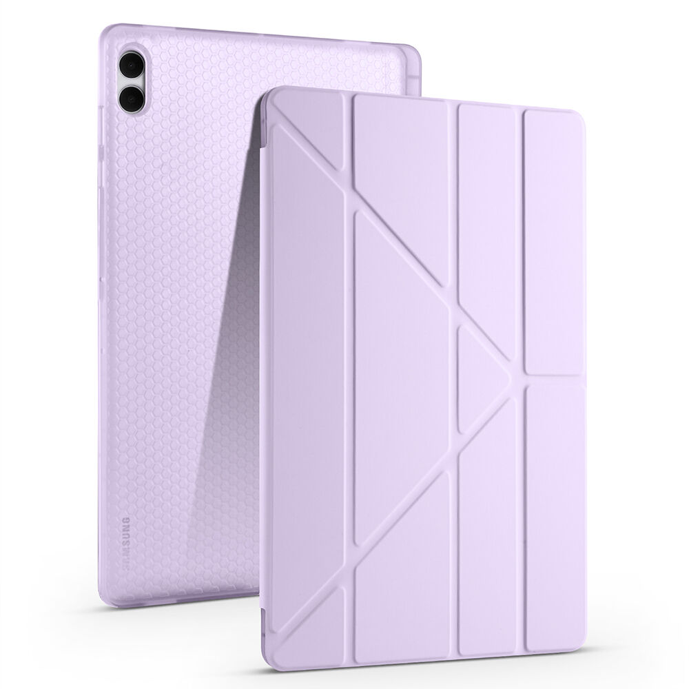 Samsung Galaxy Tab S11 Ultra Uyumlu Kılıf Tri Folding Kalem Bölmeli Standlı Kılıf Lila
