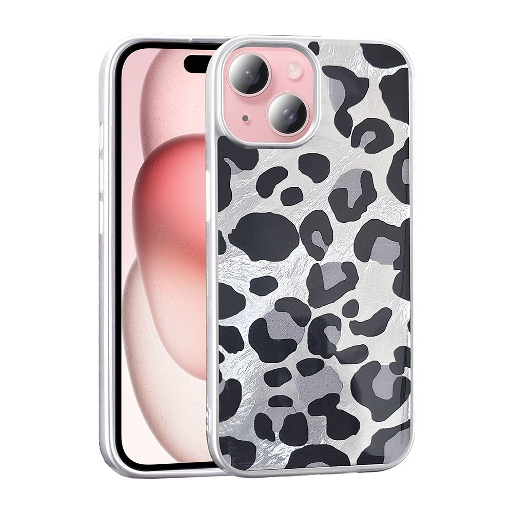 iPhone 15 Kılıf Desenli Mep Kapak Gri Leopar
