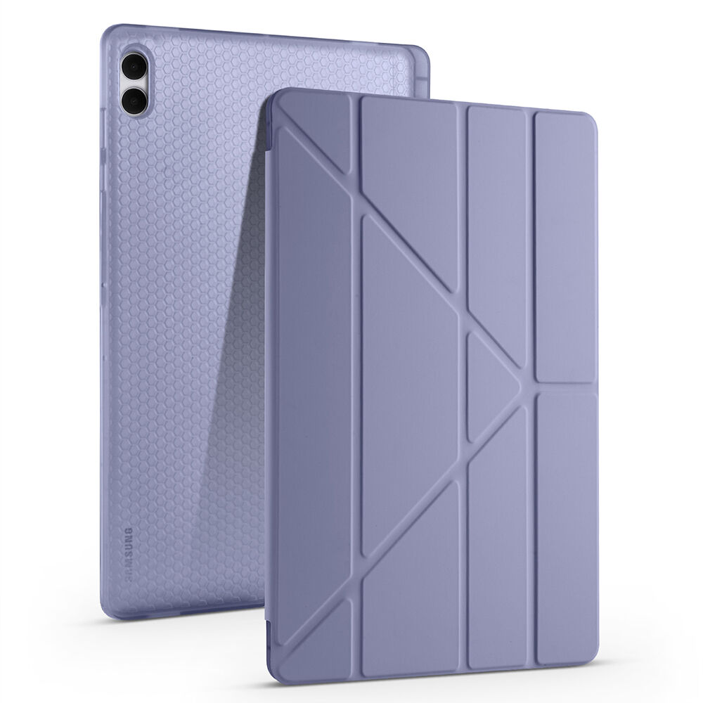 Samsung Galaxy Tab S11 Ultra Uyumlu Kılıf Tri Folding Kalem Bölmeli Standlı Kılıf Mor
