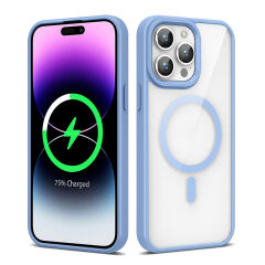 iPhone 14 Pro Max Kılıf Magsafe Wireless Şarj Özellikli Silikon Ege Kapak Kılıf Açık Mavi