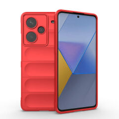 Xiaomi Redmi Note 13 Pro Plus 5G Kılıf Esnek TPU Oyuklu Arka Yüzey Tasarımlı Etnik Silikon Kapak Kırmızı