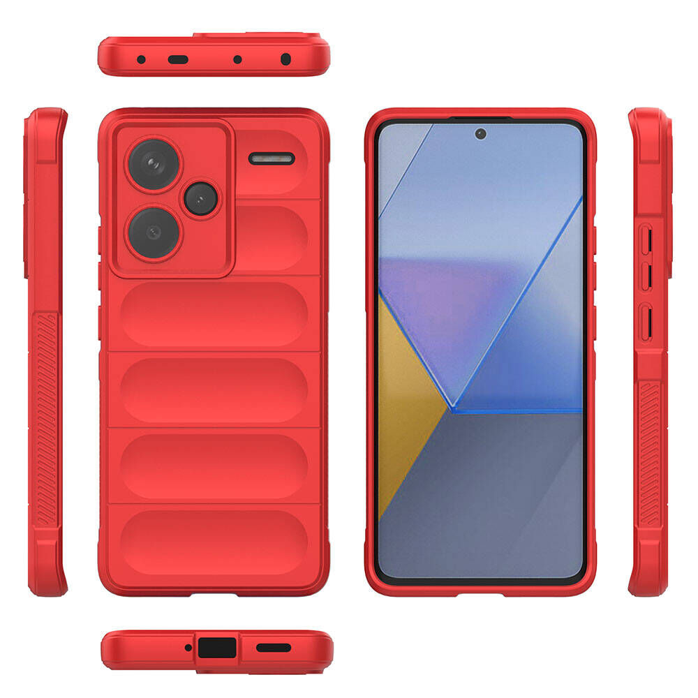 Xiaomi Redmi Note 13 Pro Plus 5G Kılıf Esnek TPU Oyuklu Arka Yüzey Tasarımlı Etnik Silikon Kapak Kırmızı
