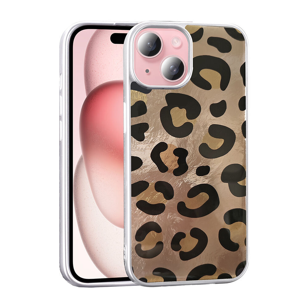 iPhone 15 Kılıf Desenli Mep Kapak Gold Leopar