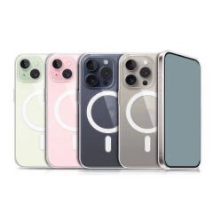 iPhone 15 Pro Max Kılıf Magsafe Şarj Özellikli Şeffaf Sert PC Embos Kapak