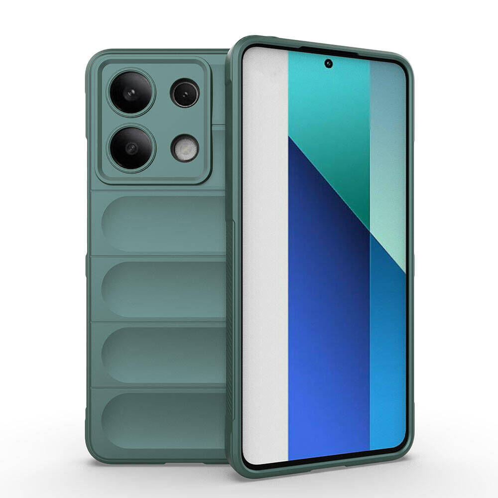 Xiaomi Redmi Note 13 4G Kılıf Esnek TPU Oyuklu Arka Yüzey Tasarımlı Etnik Silikon Kapak Koyu Yeşil